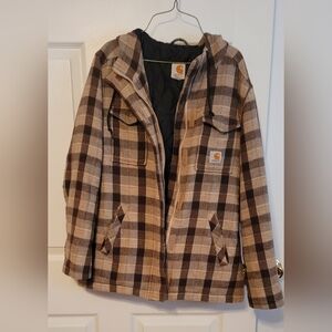 Carhartt Plaid Hooded Utility Jacket in Brown and Tan